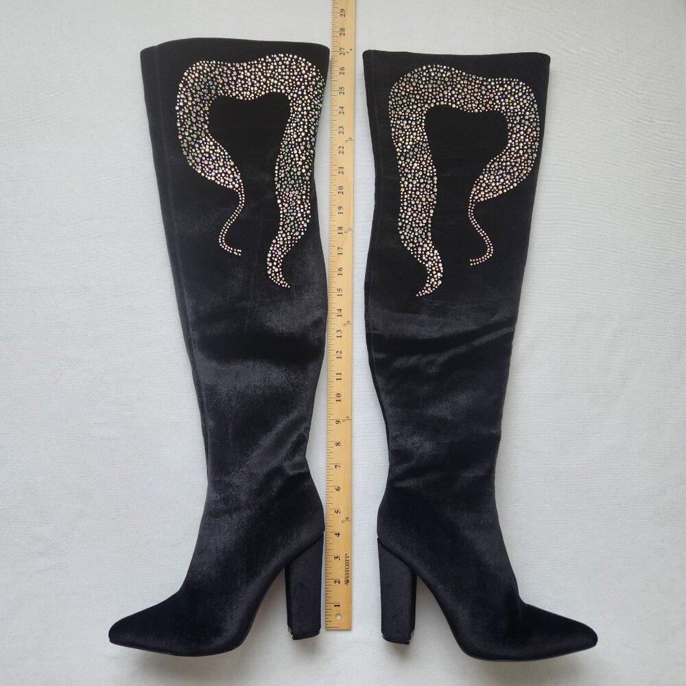 Cape Robbin Thigh High Tall Rhinestone Sparkly Velvet Boots Sexy Clubwear 7M - Picture 10 of 11